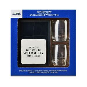 New father's day OLD FASHIONED WHISKEY 5 piece SET lowballs, coasters, cube tray